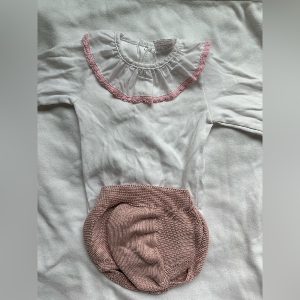 Elegant baby outfit- Classic Knit Bloomer & Cotton Top- 3 months